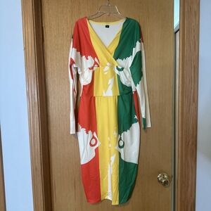 Summer Dress Women Vibrant Colors Abstract Size Med Beachy Festival‎ World Cup